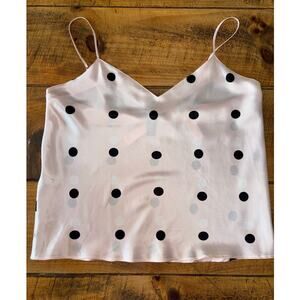 NWT Womens Victorias Secret Pink 100% Silk Black Polka Dot Pajama Cami Size L